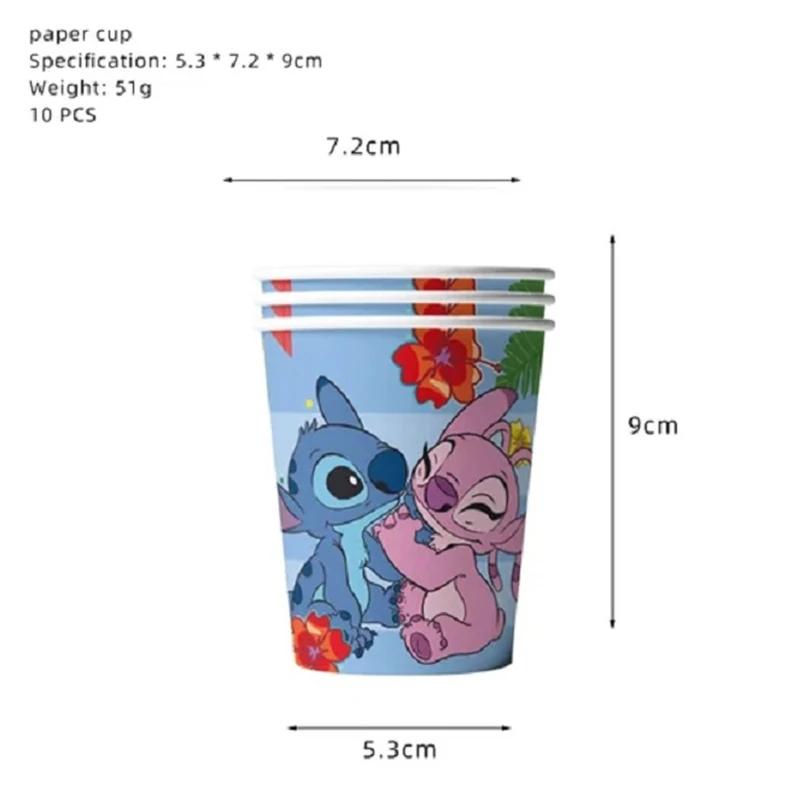 Disney Lilo and Stitch forniture per feste di compleanno stoviglie usa e getta punto tazza di carta per Cup Boy Kids Girls Baby Shower Supplies