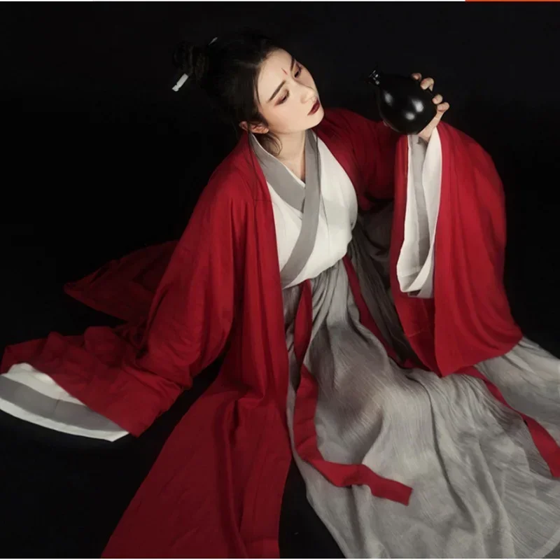 

In Stock Swordsman Chinese Traditional National Style Folk Hanfu Dresses Women's Men Costumes Dance Female Ancient Improved Red