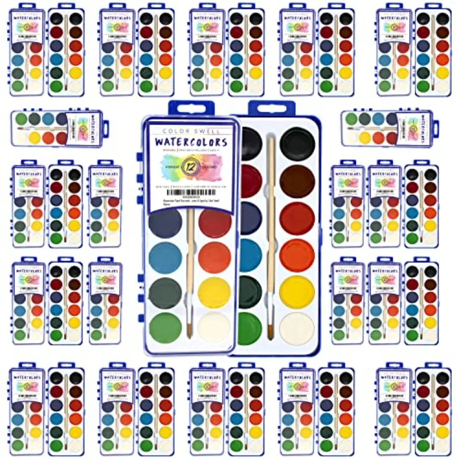 

Watercolor Paint Pack with Wood Brushes 12 Washable Colors 1 Count (Pack of 36 )