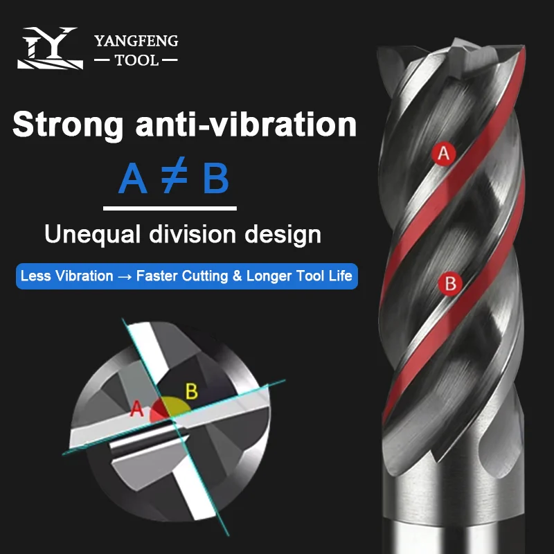 Anti-vibration Carbide End Mill 1-12mm CNC Milling Cutter with Unequal Flute Spacing for 304/316 Stainless Steel Titanium Alloy