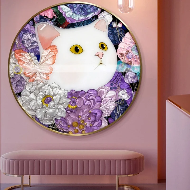 Decorative Painting Light Luxury Porch Enamel Color Hallway  Hanging  Living Room Modern Original Murals Cat