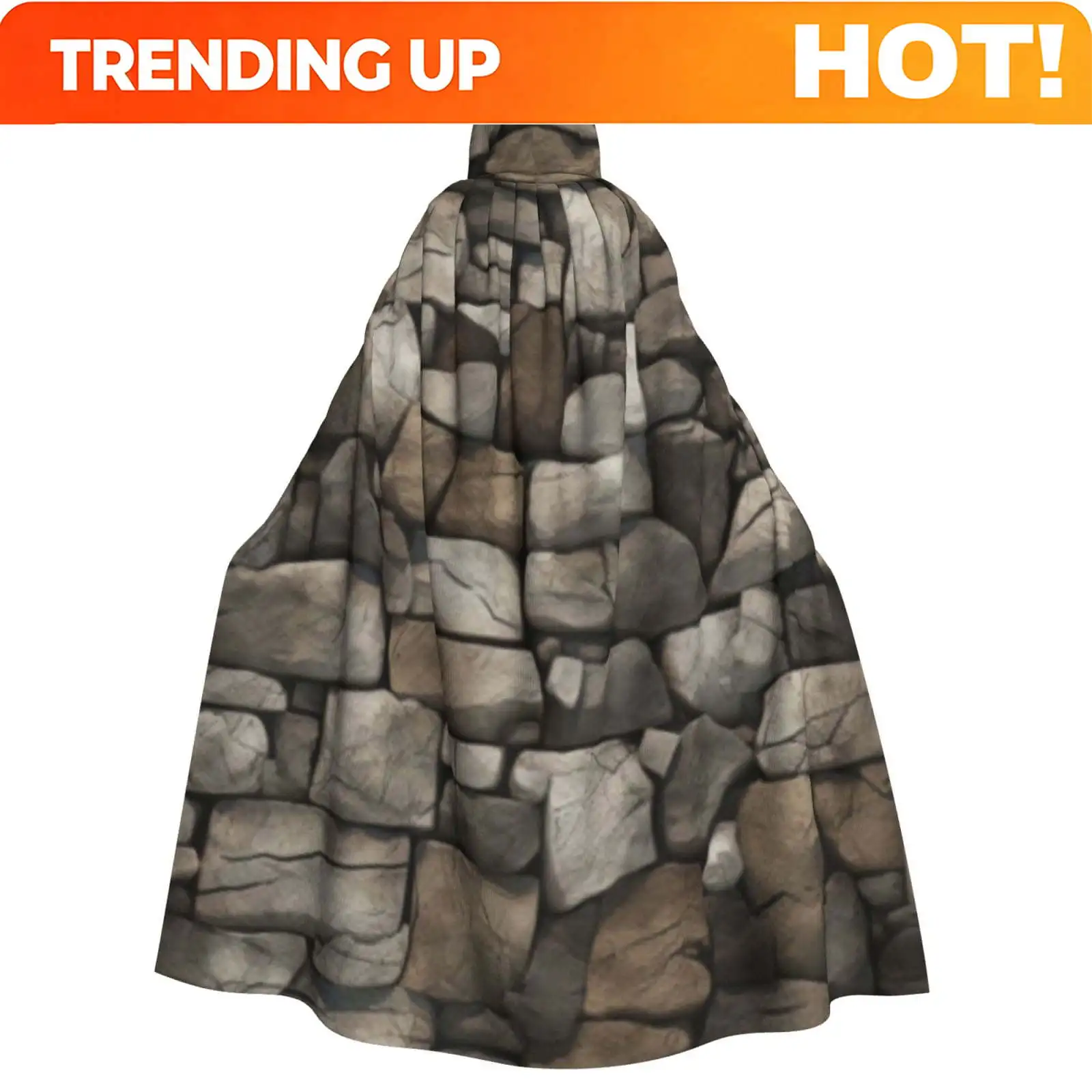 Customization Unisex Hooded Cloak Adult Lightweight Overcoat Stone Wall Texture Cloak For Halloween Cosplay Costumes