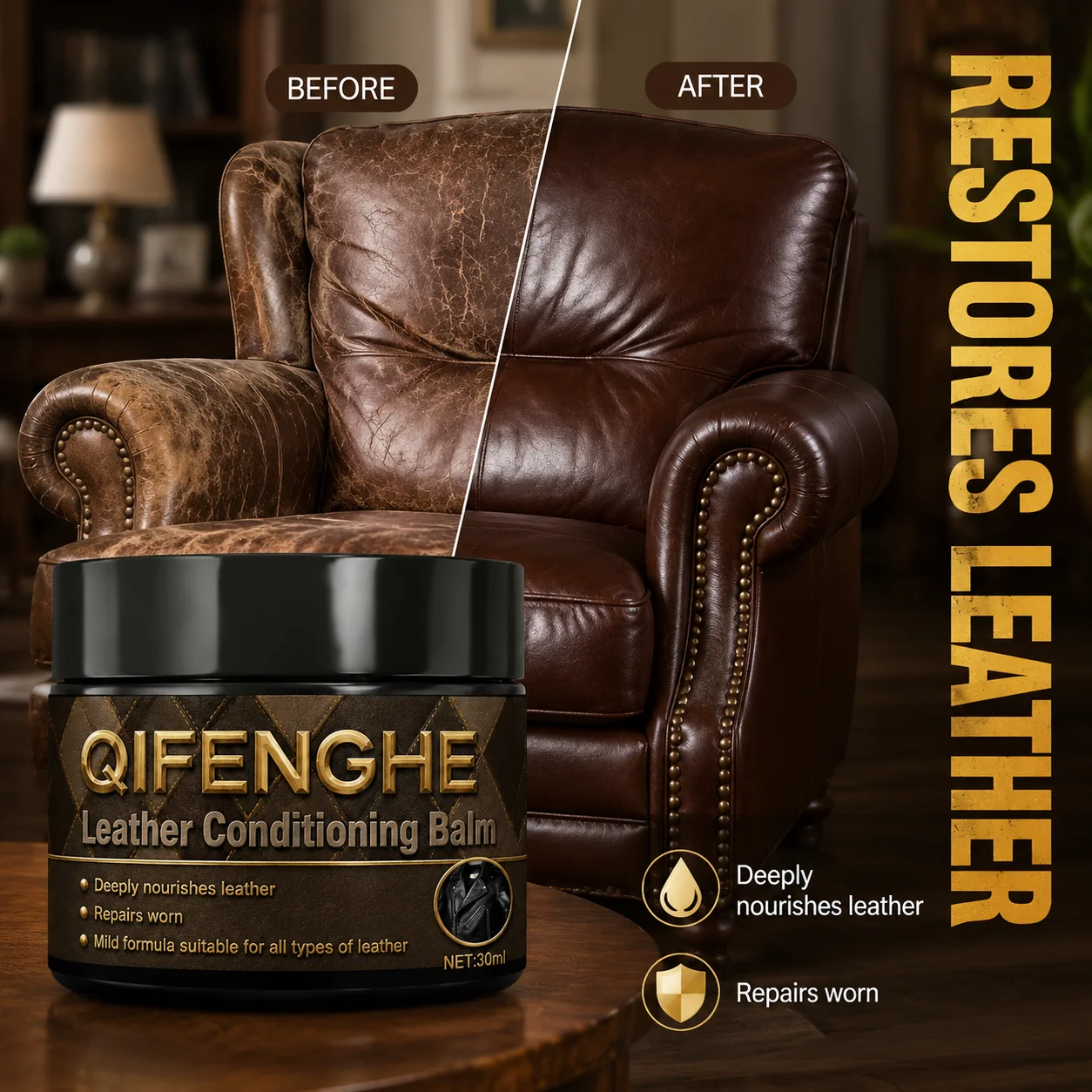 Upholstery Leather Work - 革の縁の色補修クリーム 30g | 傷んだ、剥がれたり色褪せた革用の速乾性、滑らかで耐久性のある修復剤、靴にも使用可能