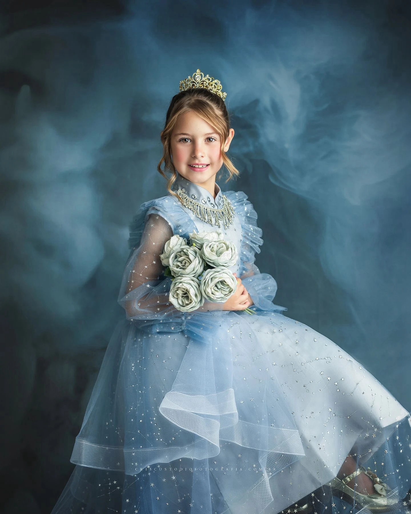 Shiny Sky Blue Ruffles Children's Dress Girls' Princess Sequin Latern Sleeve Long Mesh Flower Little Girl Tulle Wedding Gowns image 3