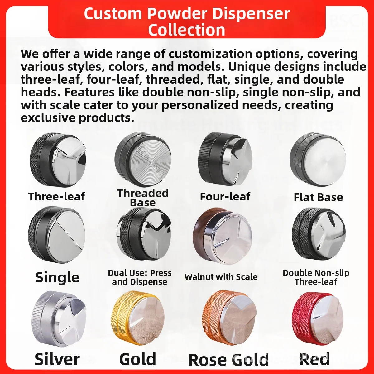 

Stainless Steel Coffee Powder Press Three-Leaf Cloth Hammer Adjustable Double-Head 58/51mm Modern Minimalist Style for Bar