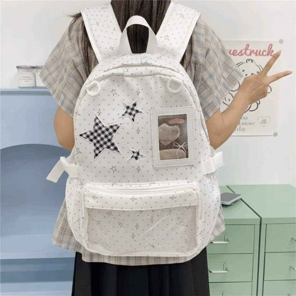 Cute Large Capacity Ita Backpack Clear Window Doll Bag Anime Badge Display Backpack Nylon Polka Dot School Bag for Students