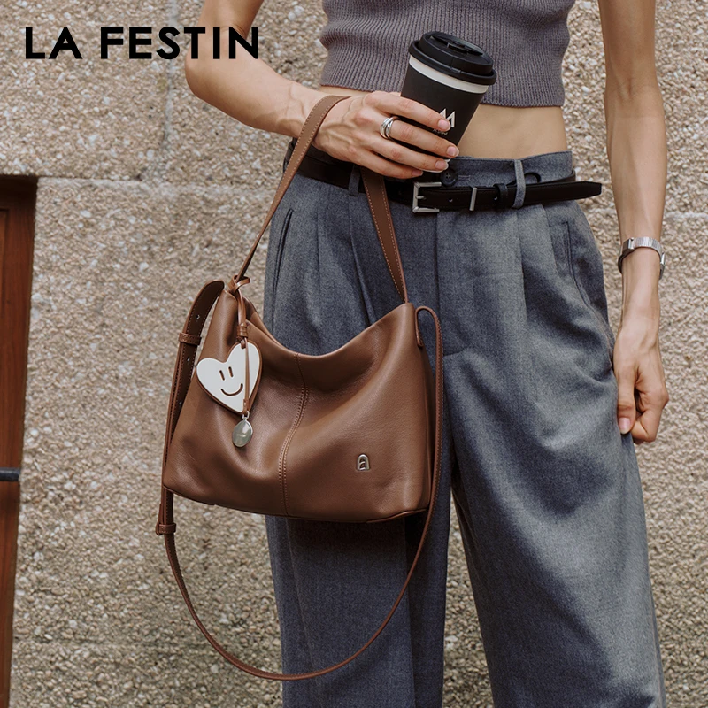 

LA FESTIN, оригинальная кожаная сумка, женские сумки, новинка 2024, сумка на плечо, модная сумка большой вместимости, роскошная большая сумка