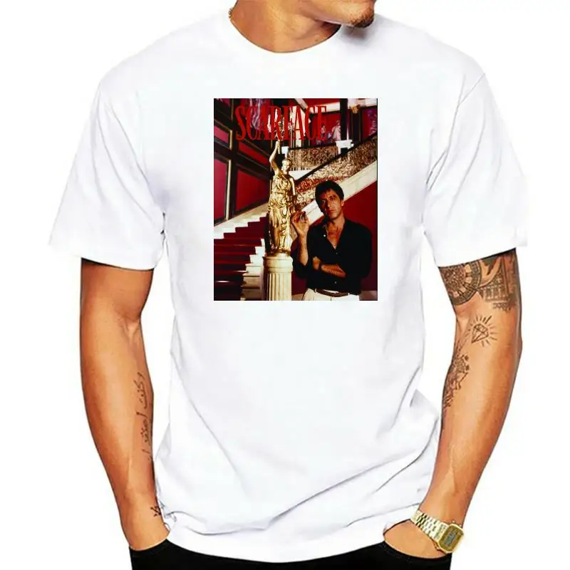 

Men's Official Scarface Movie Al Pacino T Shirt Statue Stairs Cotton Sm 4xl Blacks Cotton Free Shipping
