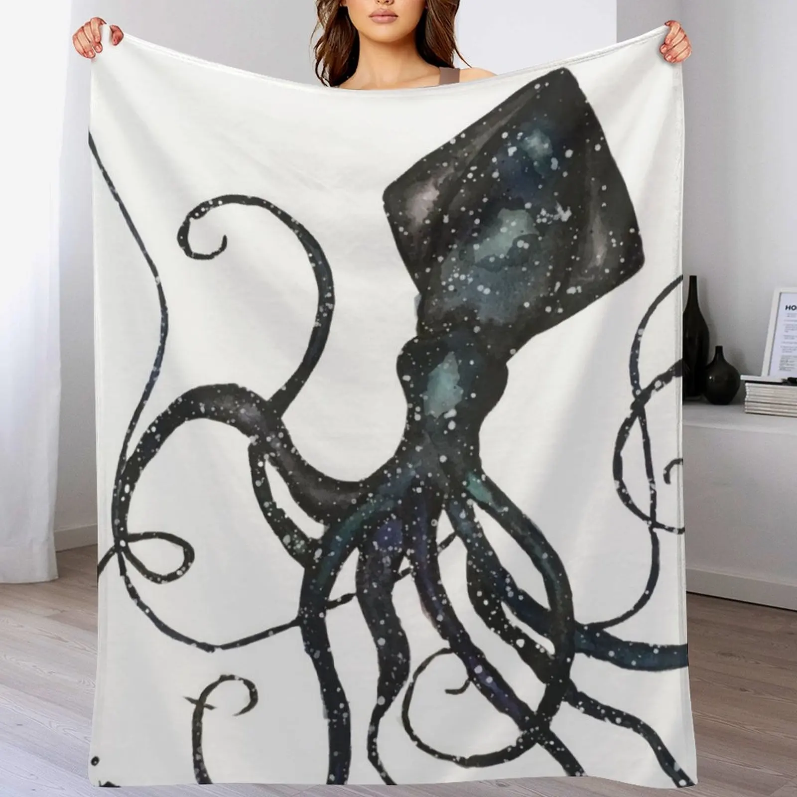 

Galaxy Squid Watercolor Throw Blanket Retros Soft Plush Plaid Fashion Sofas Beautifuls Blankets