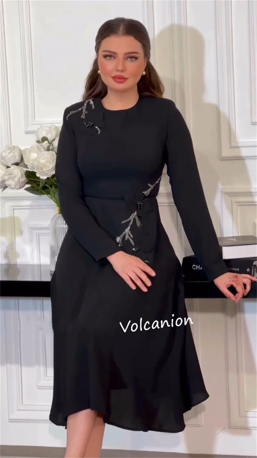 Jersey personalizado miçangas apliques a linha o-pescoço midi vestidos sob medida ocasião clássico tamanhos simples disponíveis