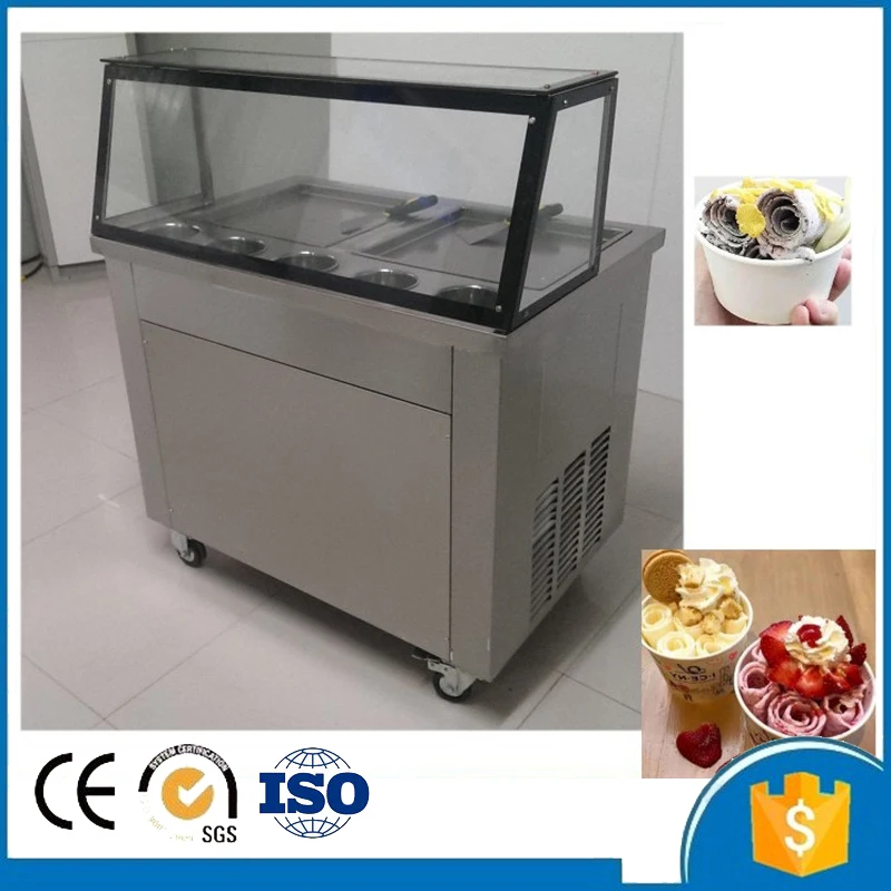Free ship CE R410 fry ice cream machine fried ice roll pan machine flat pan double pan rolled fried ice cream rolls machine