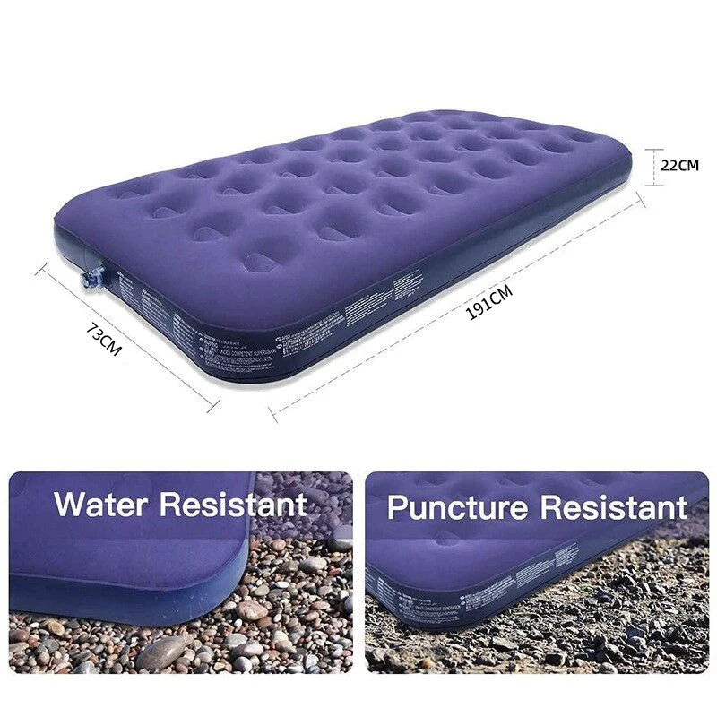 Inflatable Flocking Mattress For Camping Outdoor Folding Air Mattress Single Thick Car 191x99x22cm With Inflator Air Pump