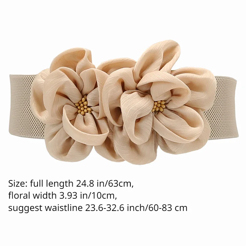 New Double-flower Decorative Girdle Ladies Slim Elastic Waistband Wide Belt Sweet Elegant Wool Dress Overcoat Corset Fabric Belt