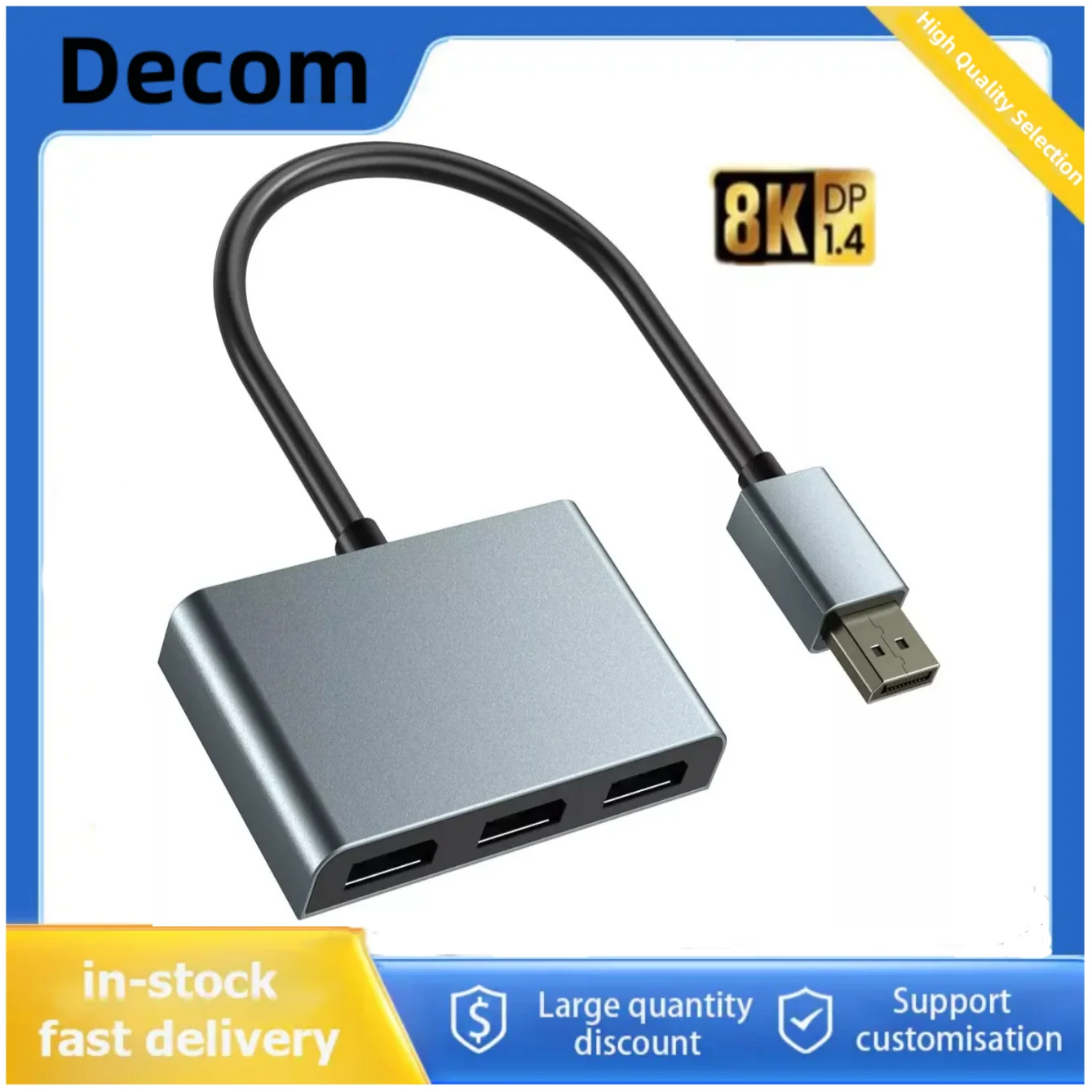 

DisplayPort 1x3 Splitter MST SST Adapter DP1.4 8K 60Hz 4K 120Hz Multi Monitor Hub for Extended Display And Mirror Mode