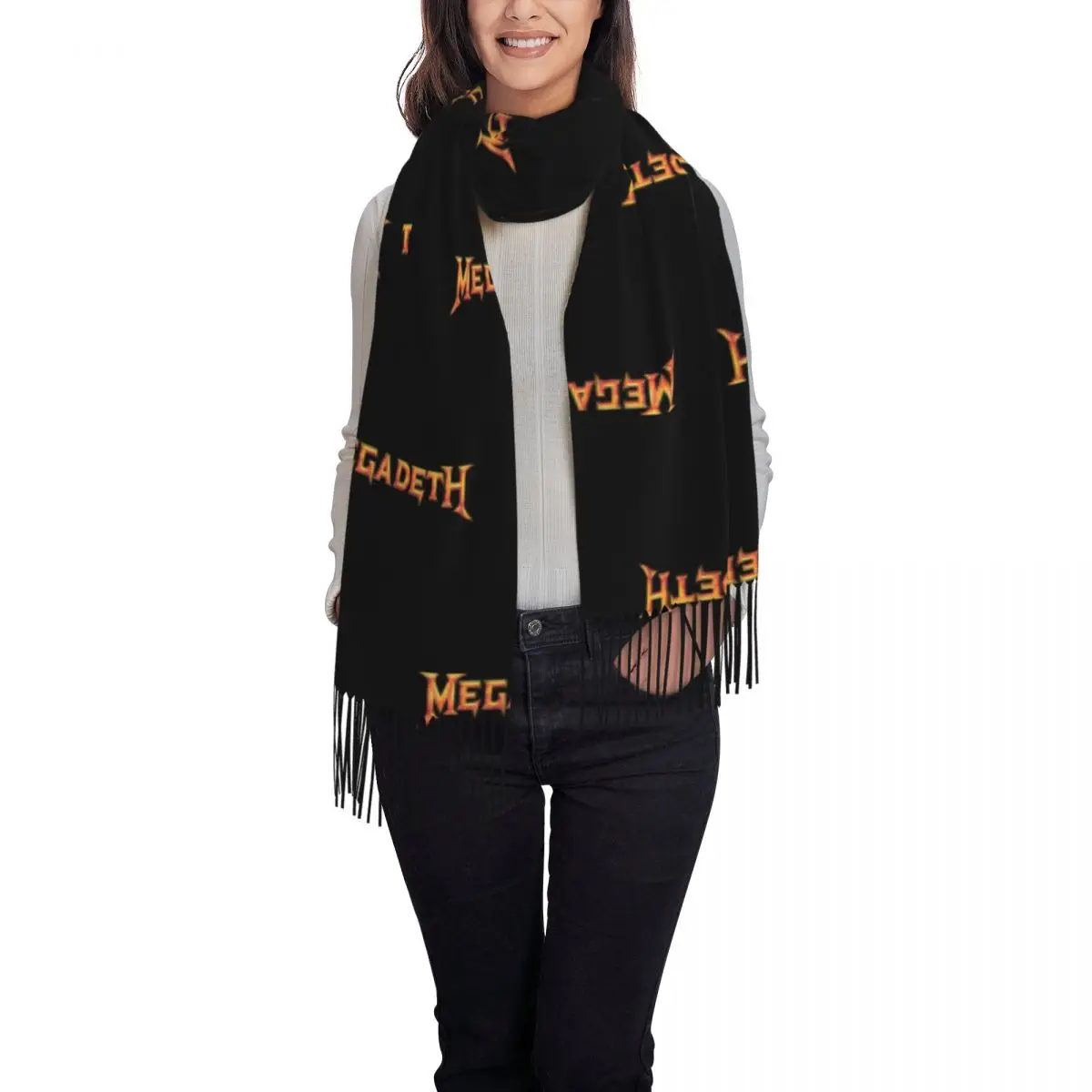 Heavy Metal Rock Roll Music Megadeths Print Scarf Wrap for Women Long Winter Fall Warm Tassel Shawl Unisex Scarves