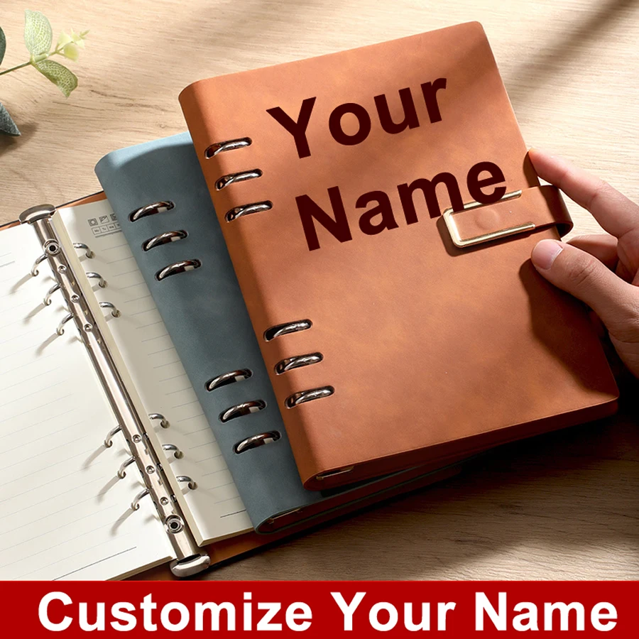 Custom Name Engraved A5 PU Leather Loose‑leaf Notebook Binder Journal Personalized Diary Gift for Business Office School