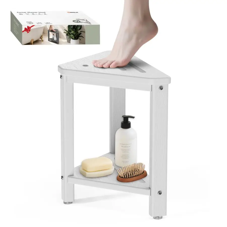 

Foot Rest 15in, HDPE Waterproof Shower Stool for Inside Shower, Corner Shower Stool for Shaving Legs with Storage Shelf for Smal