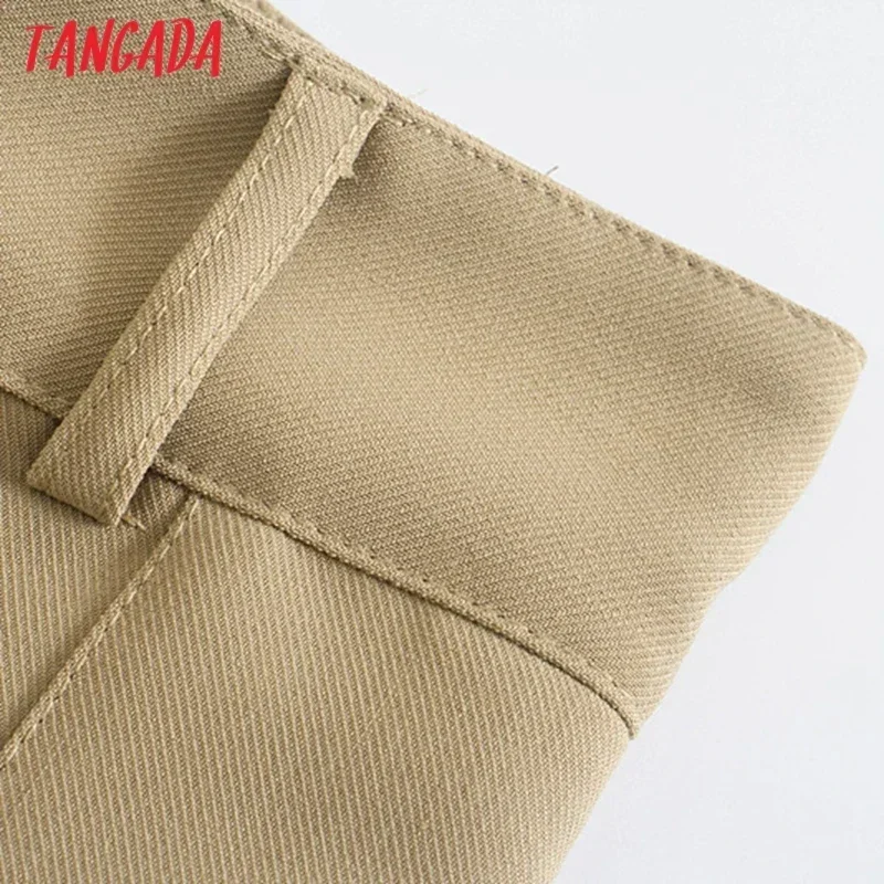 Tangada-패션 여성 솔리드 카키 화이트 정장 바지 바지, 빈티지 스타일 포켓 버튼 오피스 레이디 바지, Pantalon JE45