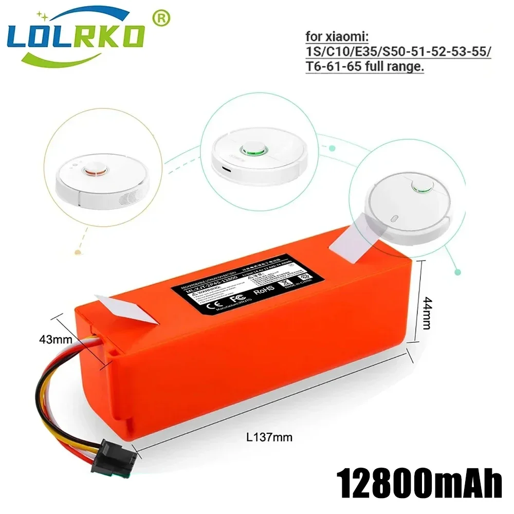 

Original 14.4V 12800mAh Robotic Vacuum Cleaner Replacement Battery For Xiaomi Roborock S55 S60 S65 S50 S51 S5 MAX S6 Parts