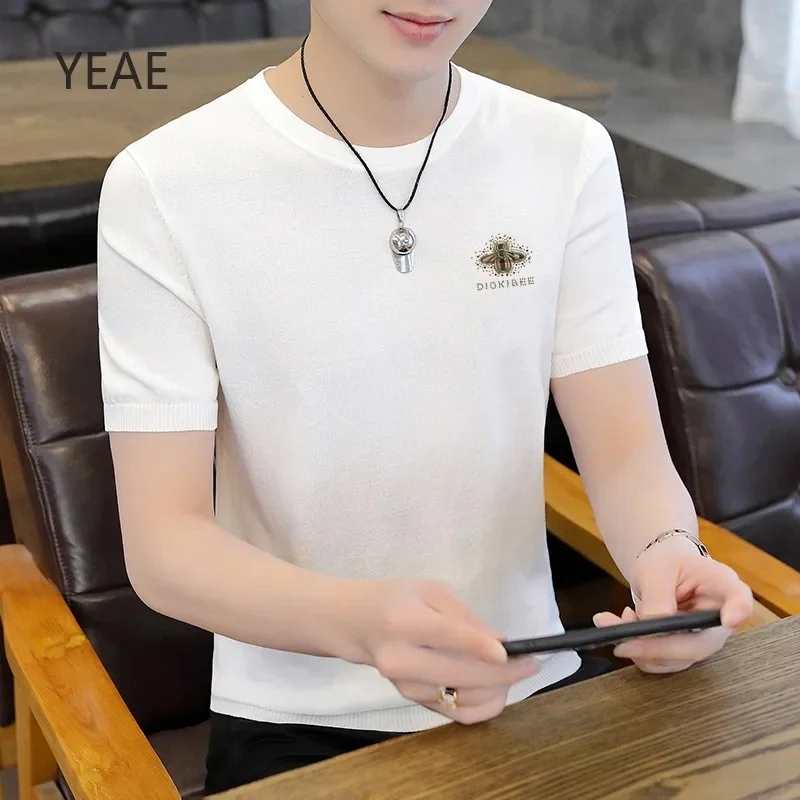 

Простая и изысканная повседневная дышащая мужская футболка с короткими рукавами и принтом пчелы, лето 2025, новые роскошные дизайнерские топы