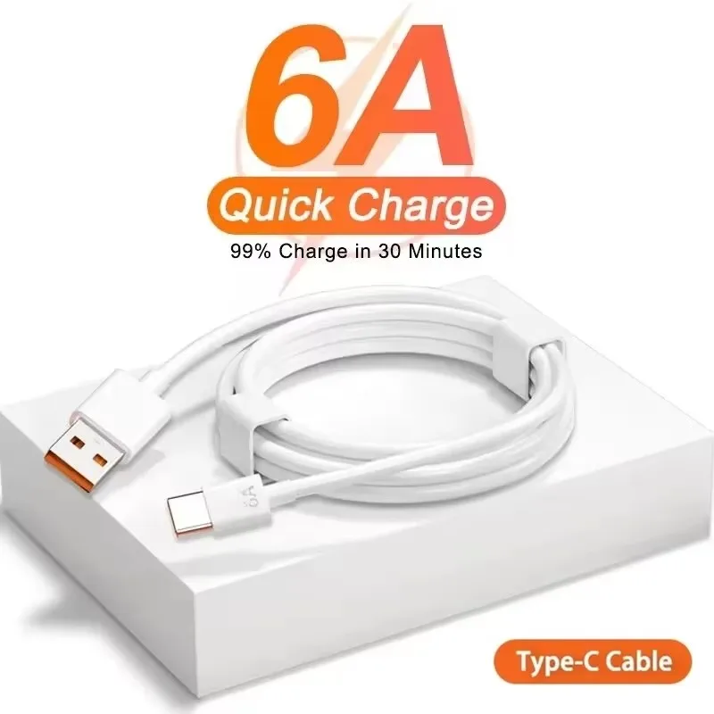 1/2 Uds 6A 66W USB tipo C Cable súper rápido para Huawei Mate 40 Xiaomi 11 10 Pro OPPO R17 cargador de USB-C de carga rápida