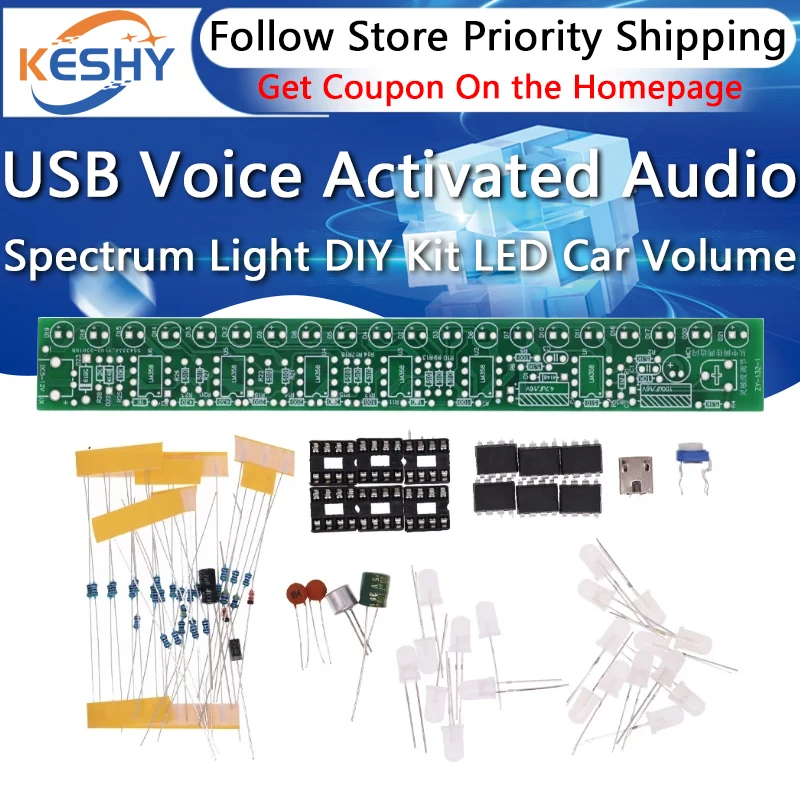 USB Voice Activated Audio Spectrum Light DIY Kit LED Car Volume Level Indicator Music Audio Display Production
