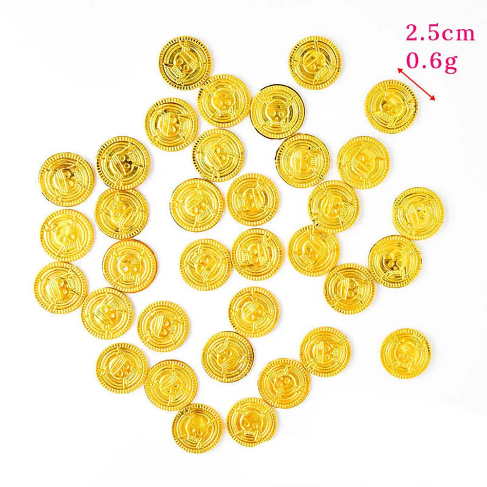 50/100Pcs Piraat Gouden Munten En Piraat Edelstenen Sieraden Halloween Feest Decoratie Piraat Schat Avonturen Spookhuis Rekwisieten