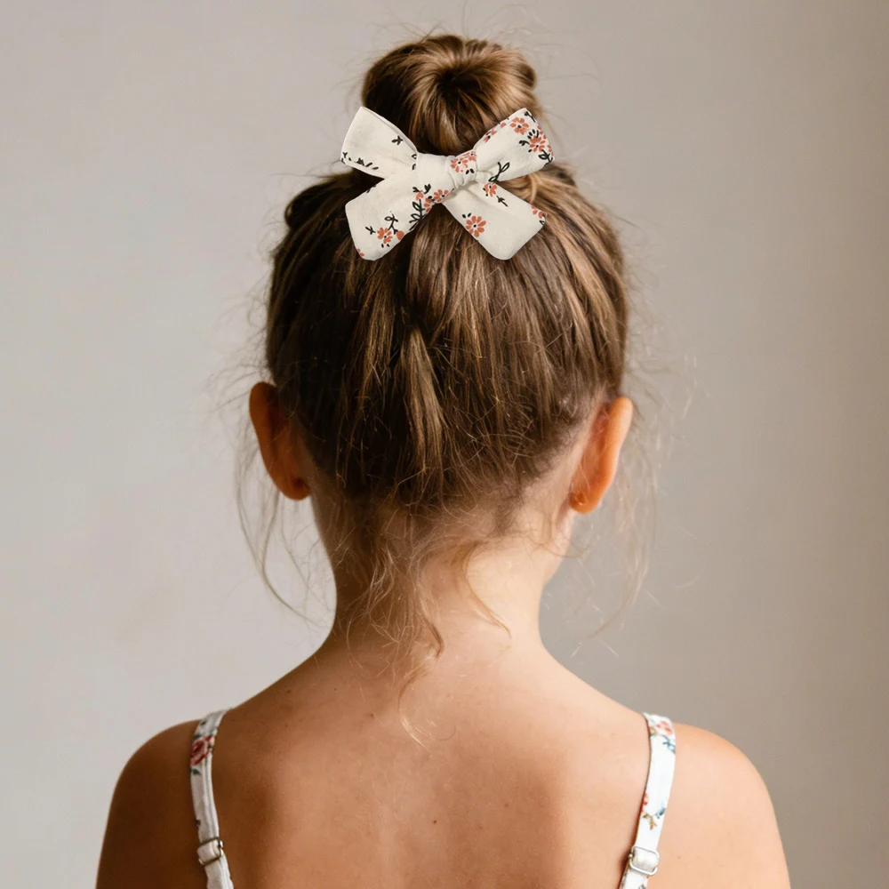4Pcs/Set Baby Bows Hair Clips Muslin Girls Hairpins Hairclip For Kids Cotton Linen Barrette Flower Print Side Pin Accessories view 6