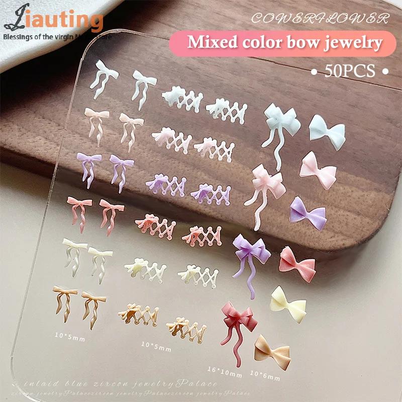 50 szt. Mini Kokardki Macaron Kolorowe Ozdoby do Paznokci 3D Słodkie Minimalistyczne Wiązanki Żywiczne Charmsy do Paznokci DIY Kolczyki Akcesoria do Paznokci