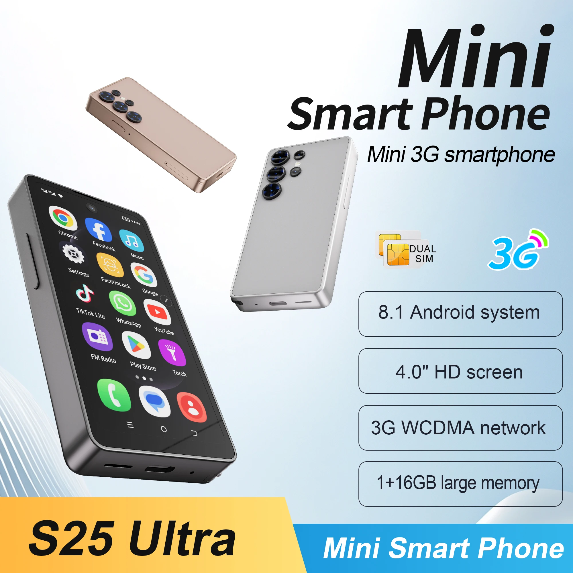 SERVO Android Mini Smartphone Stylus 3G WCDMA Dual SIM Card 1GB+16GB Google Play GPS Face ID WiFi Smaller Smart Mobile Phones