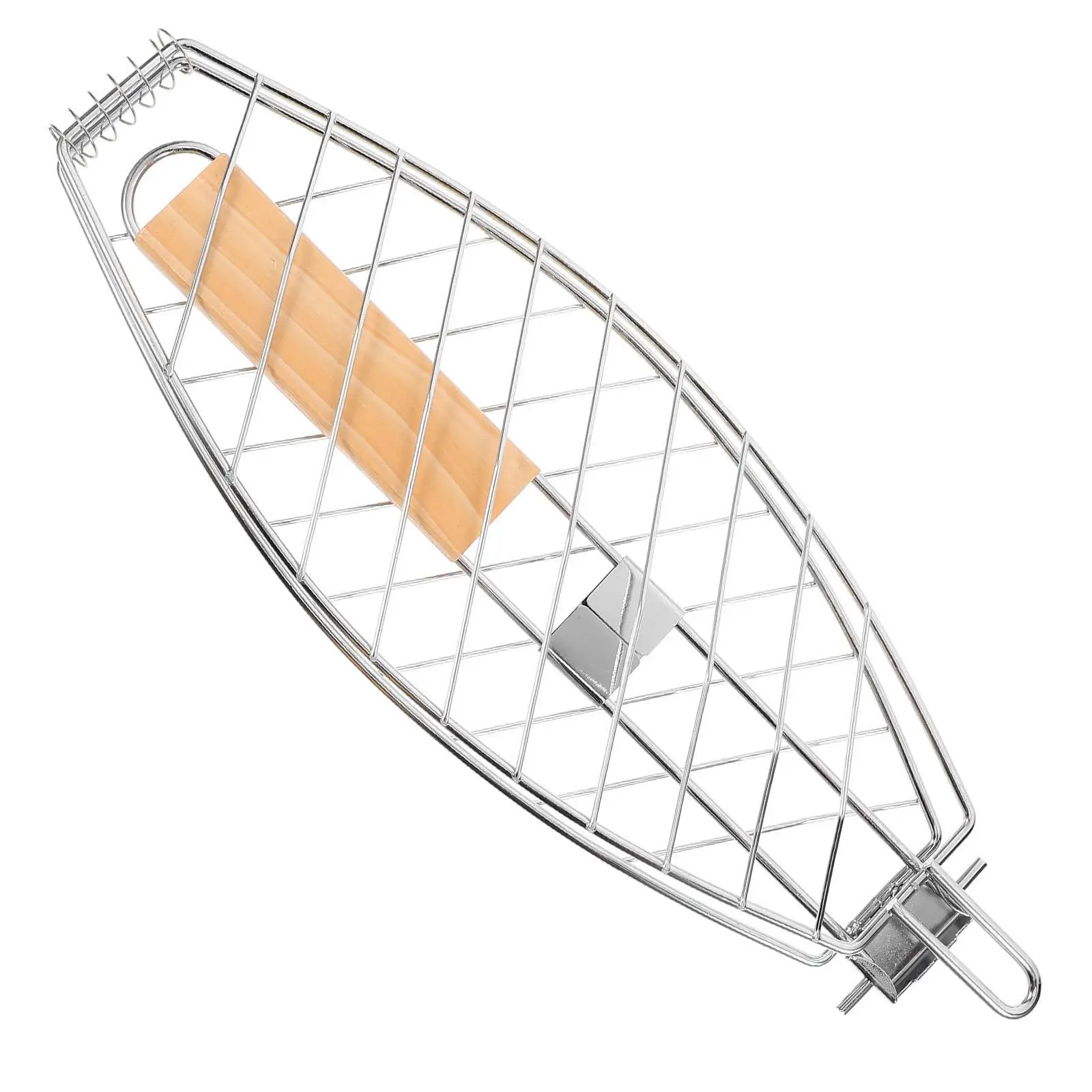 Grilled Fish Clips Mesh Rack Barbecue Stainless Steel Grilling Accessories Wood Net for Bbq