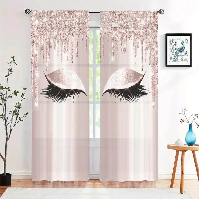 2 pieces, sparkling eyelash patterned curtains, seasonal home decoration, used for living room and bedroom