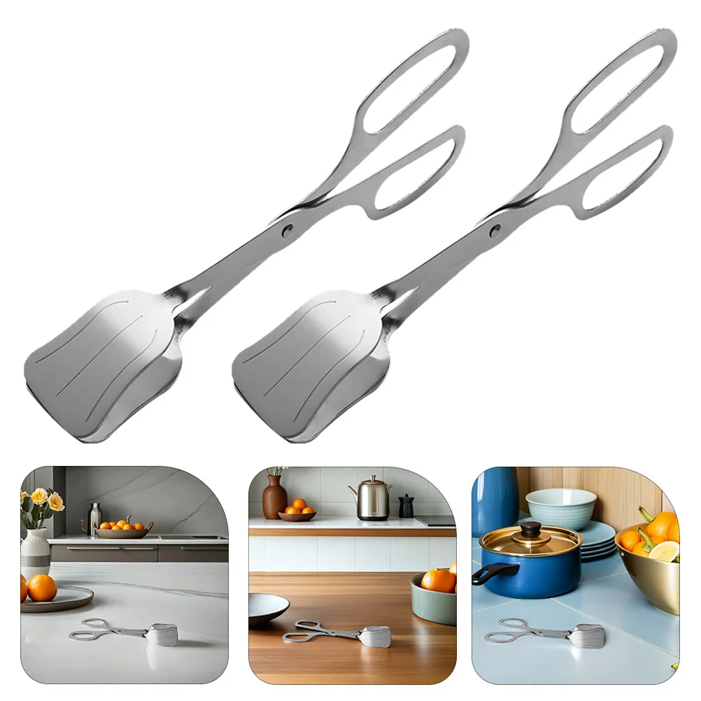 

2Pcs Stainless Steel Food Serving Tongs Ergonomic Design Mirror Polished for Kitchen Buffet Catering Salad Bread Fruits