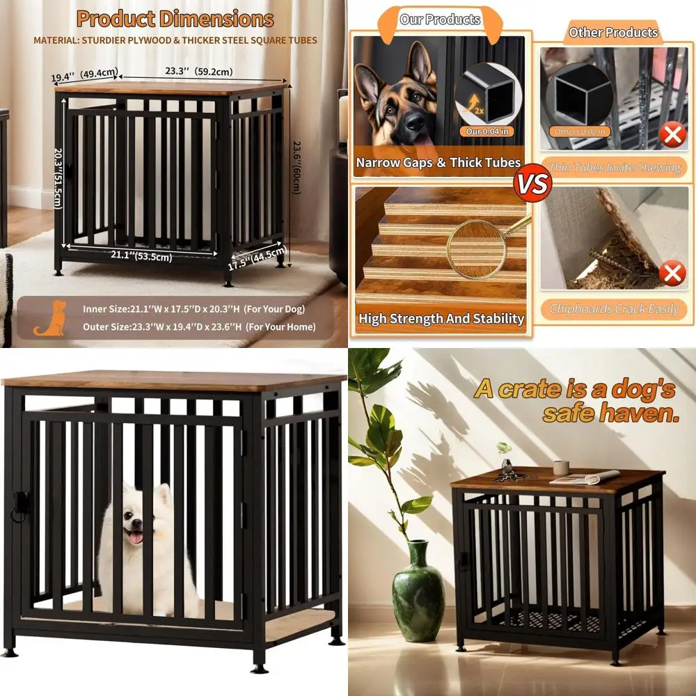 

Деревянный вольер для собак с лежанкой, защита от жевания и побега, клетка из стальных труб в деревенском стиле, коричневая, для маленьких собак