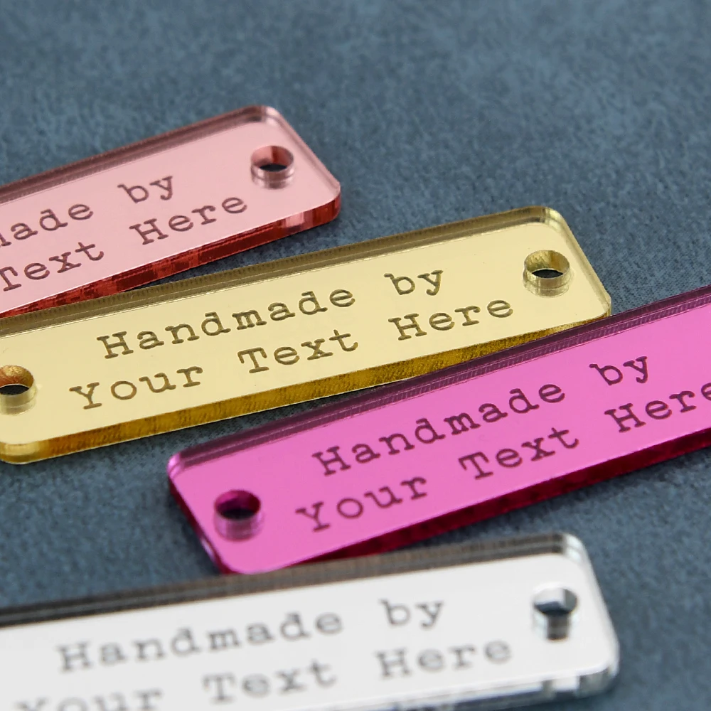 

Custom Mirror Acrylic Tags Laser Engraved Round Corner 12x40mm Eco MOQ 50 DIY Crafts Clothing Hats Decor Custom Logo