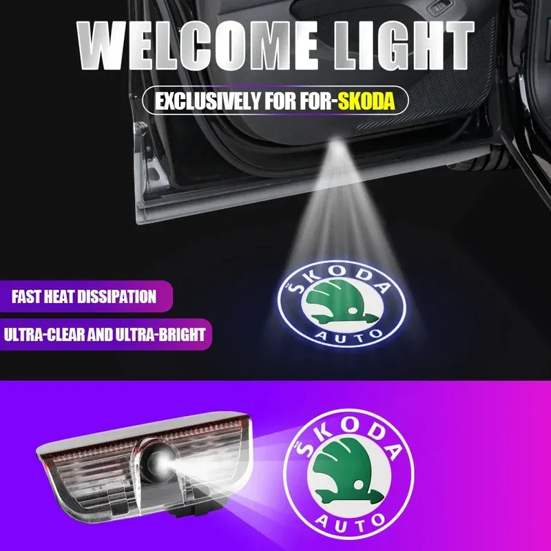 

2pcs Car HD Projector Lamp Car Door Wireless Welcome Light LED Decoration for Skoda Felicia MissionL Afriq Kamio Octavia Scala