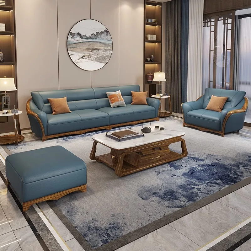 New Chinese ebony sofa top layer cowhide modern light luxury