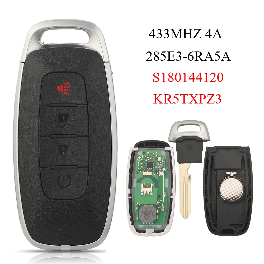 

jingyuqin KR5TXPZ3 433.92MHz 4A Chip S180144120 285E3-6RA5A Keyless Car Remote Key For 2023 2024 Nissan Kicks Rogue Pathfinder