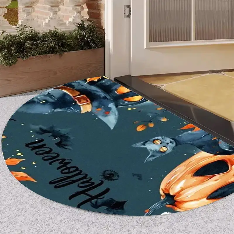 Cute Halloween Half Round Doormat Ghost Cat Pumpkin Semicircle Carpet For Bedroom Bathroom Front Door Welcome Floor Mat New