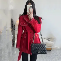 New Women's Korean Tweed Suit Jacket Small Fragrant Autumn Winter Warm Padded Jacket Thick Female Casual Woolen Trench Coat Tide