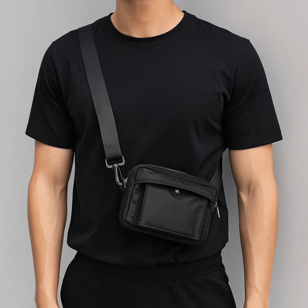

Сплошной цвет, мужские мобильные сумки, многофункциональная нейлоновая сумка через плечо большой емкости, широкий ремень на молнии, простая сумка на плечо для пары