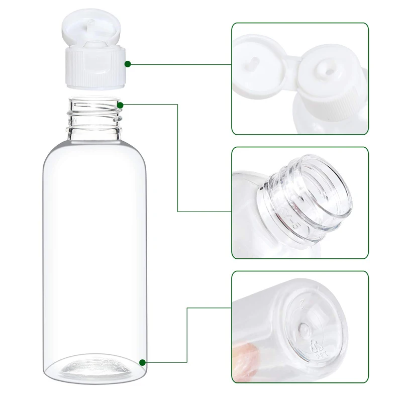 30pcsPET Plastic Clamshell Squeeze Bottles Clear Refillable Containers Suitable for Shampoo Lotion Liquid Bath Face Cream