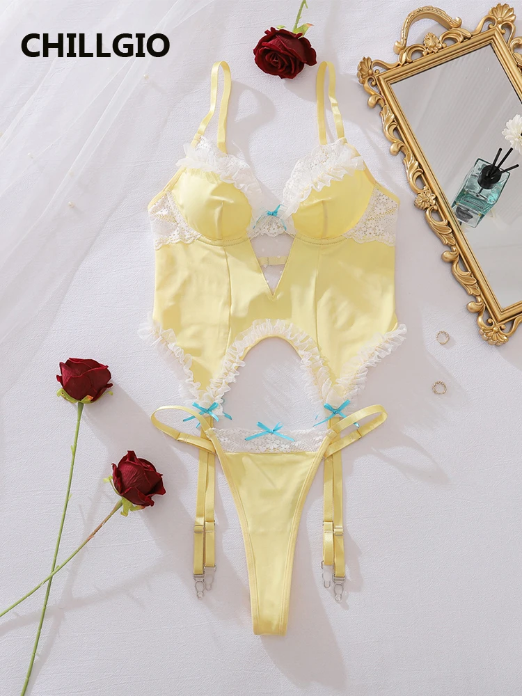 

CHILLGIO Women Sexy Floral Dot Lace Mesh Bra Brief Suits Sweet Bodycon Push Up Underwire Lingerie Bow Intimate Underwear Sets