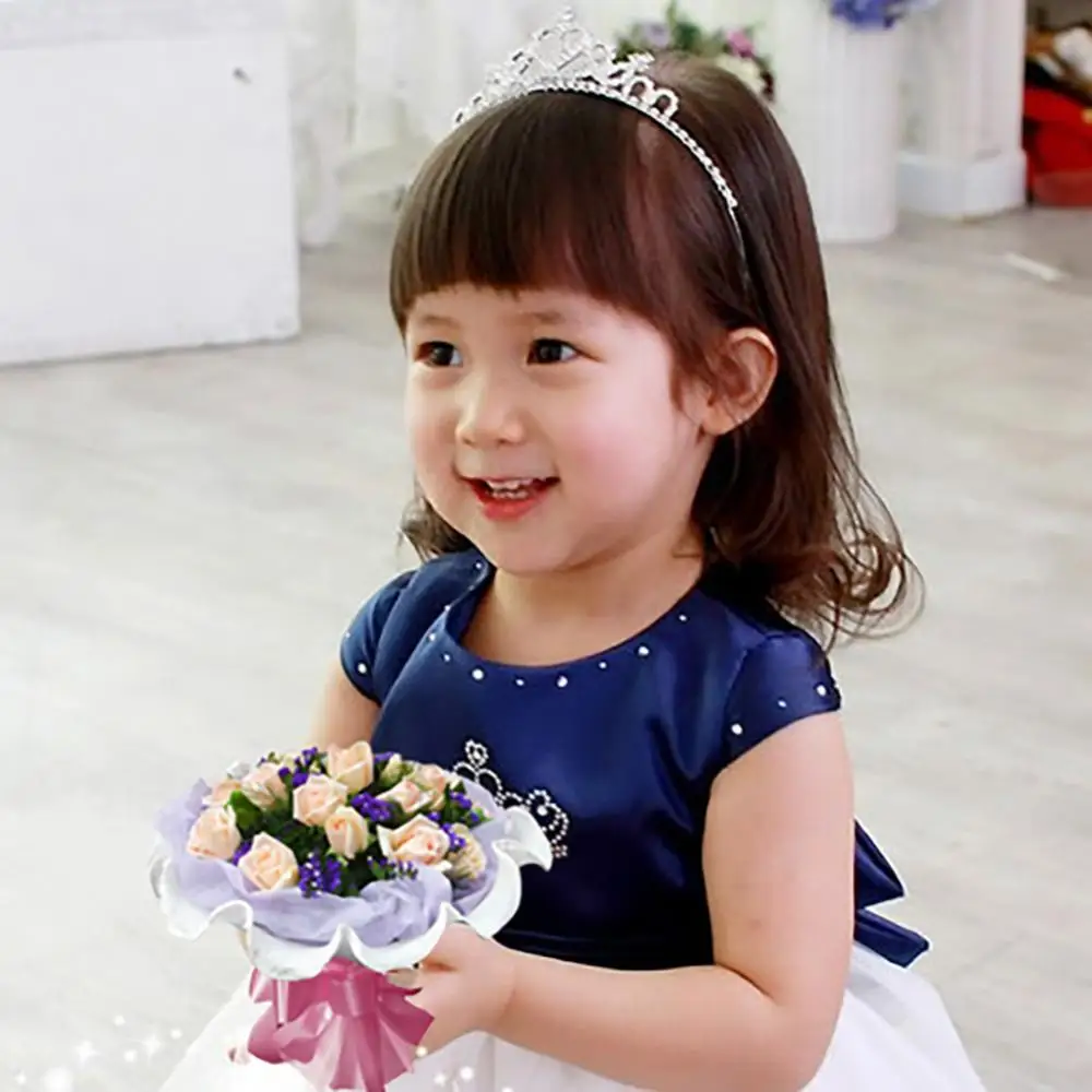 Princess Rhinestone Tiara and Crowns Headband Kid Girls Elegant Heart Embedded Bridal Prom Crown Wedding Party Accessiories