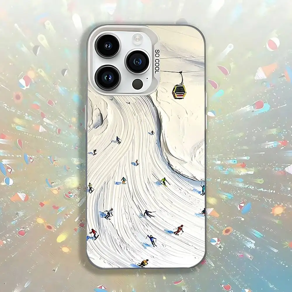 Snow Mountain Skiing Ski  Phone Case For iPhone 17,16,13,12,11,15,14,Pro,Max,Plus,SE4,Air,Mini White IMD Matte