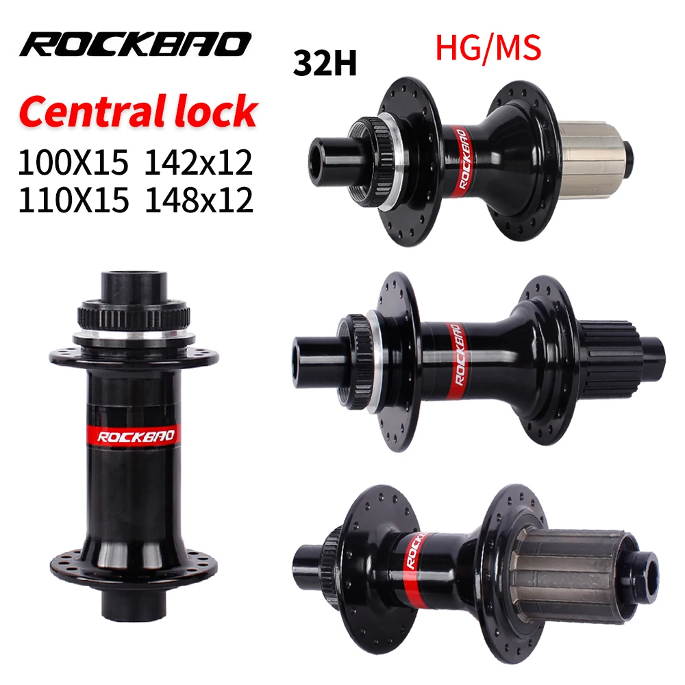 ROCKBAO Mountain Bicycle Hub, Central Lock, Aluminum Alloy Cassette, MTB Bike Hubs, TA 110x148 HG 7-11S /MS 12S, 32Holes