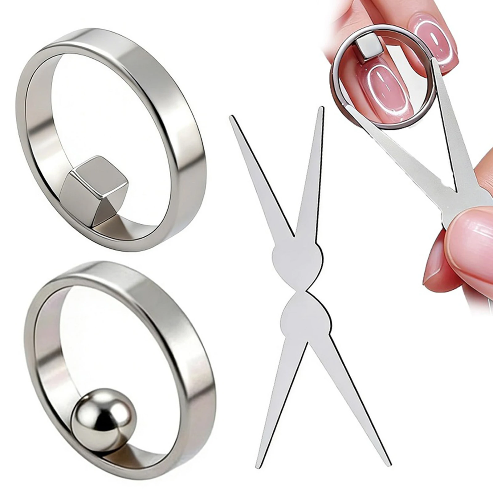 2Pcs Circle Cat Eye Magnet for Nails Hollow Cateye Magnet with Double-Head French Tip Tool for DIY Home Salon Studio