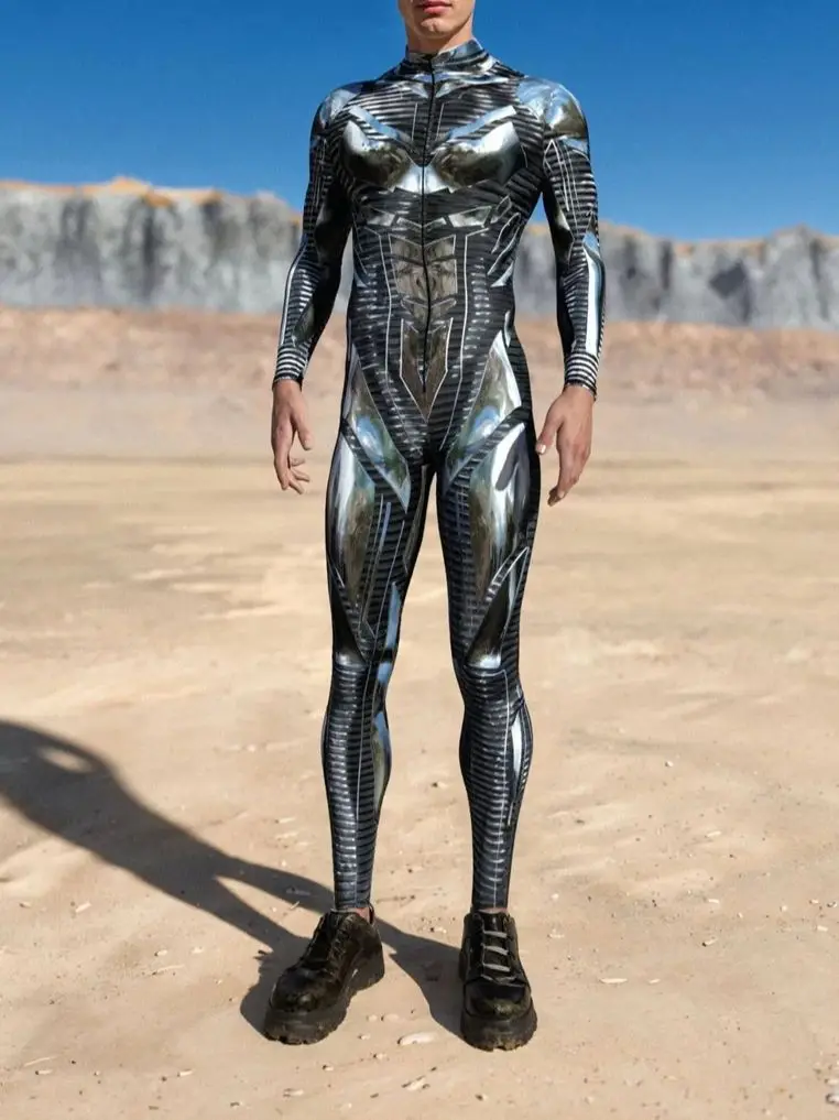 Carnival Men's Cyberpunk 3d Digital Printing Iron Man Cosplay Bodysuit Party Role Play Costume Bodysuit Show Performance Suit