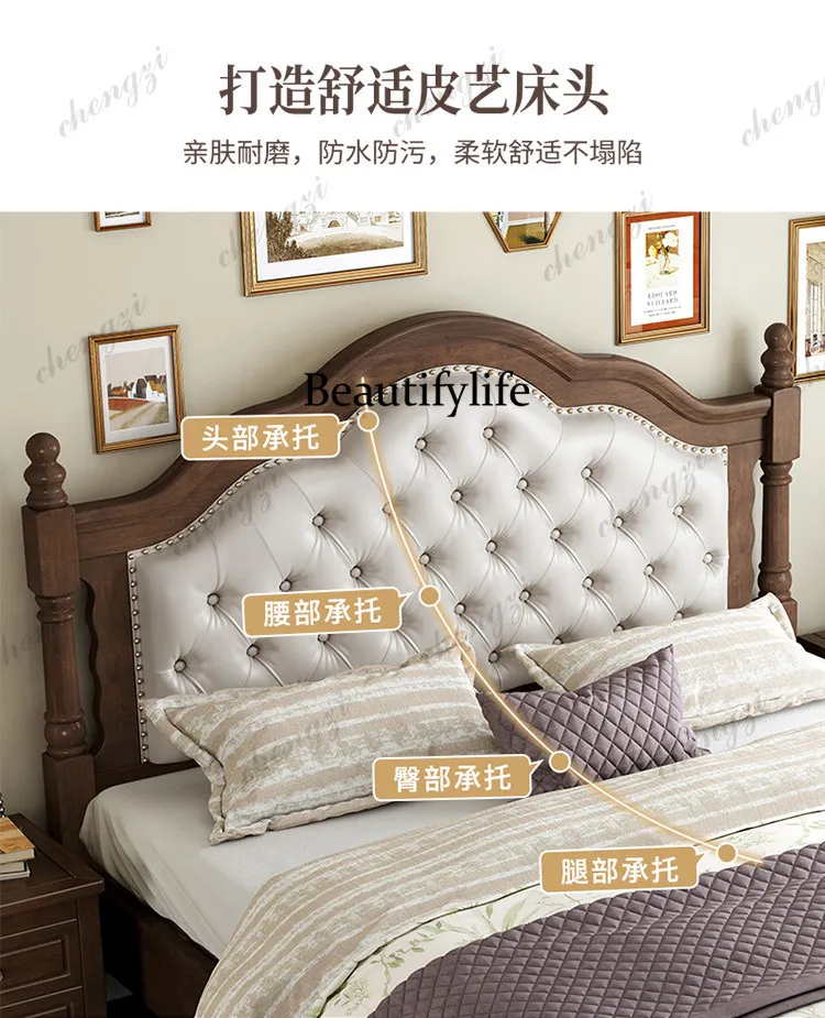 TTT Soft Designs European Double Bed Black Vintage Wood Luxury European Double Bed Modern Japanese Cama Matrimonial Furniture