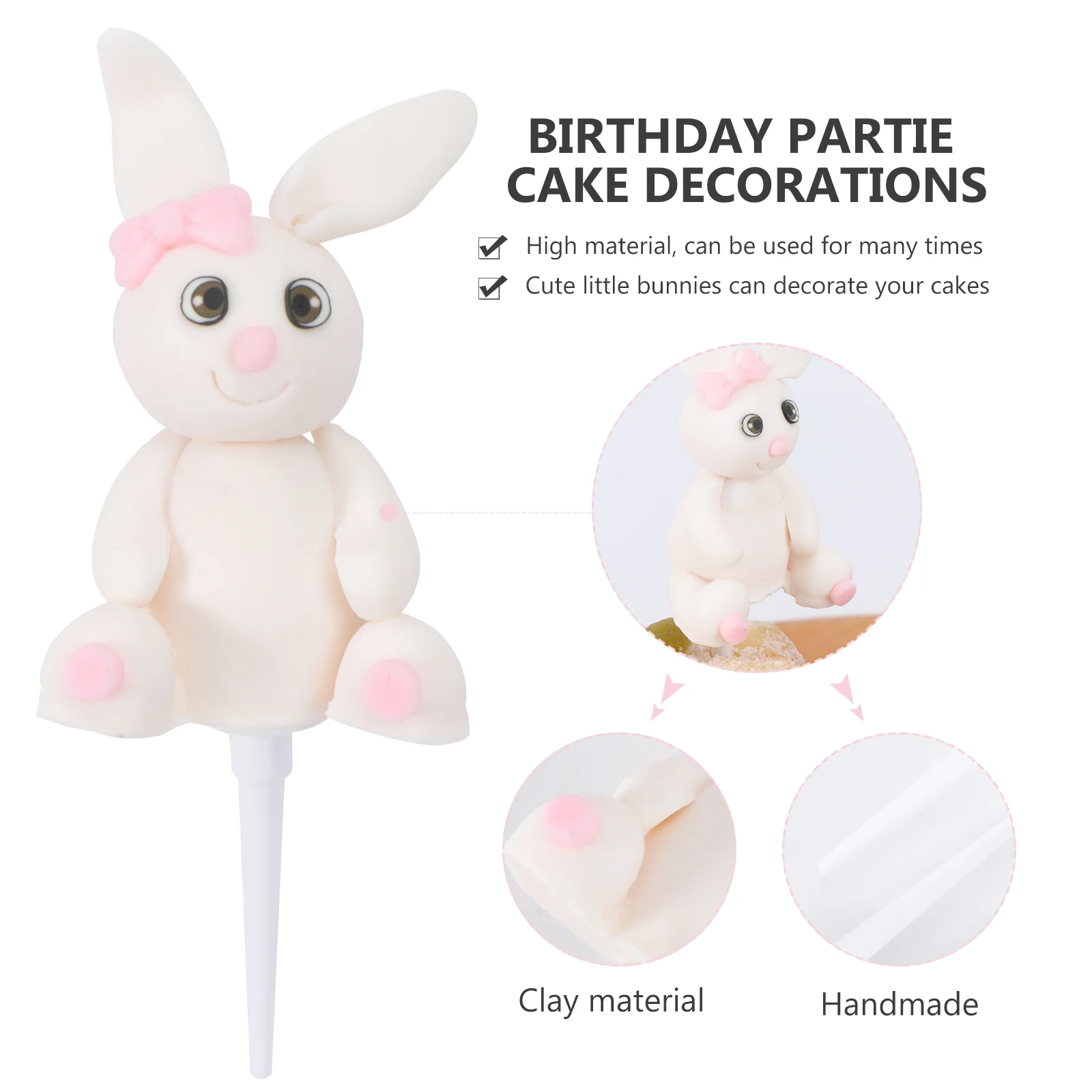 2 pçs decoração coelho bolo decoração ornamentos para crianças aniversário cupcake topper argila decorações do bebê